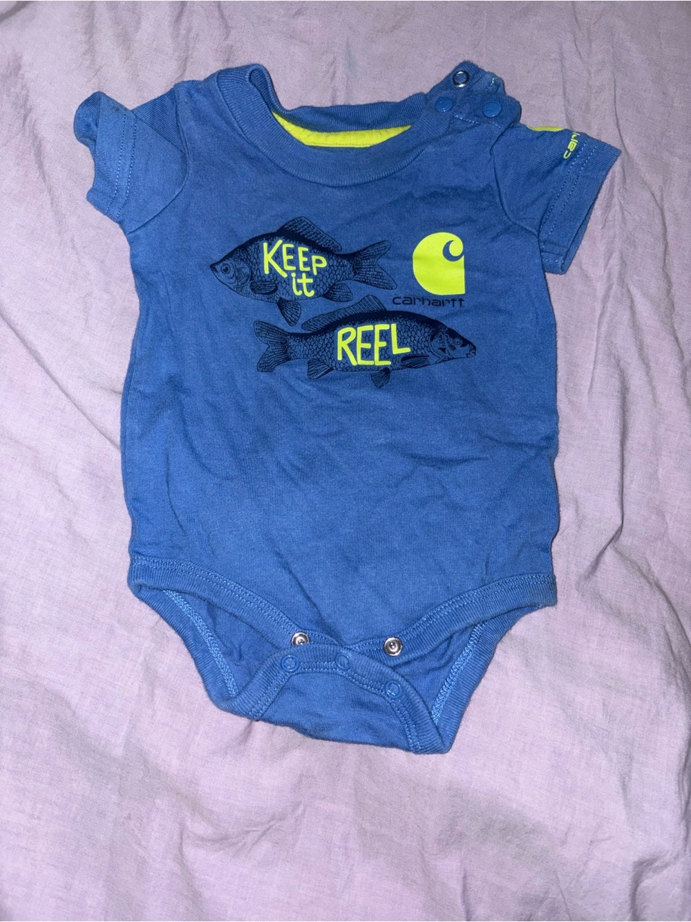 Carhartt Blue Baby One-Piece Bodysuit with Fish Graphic